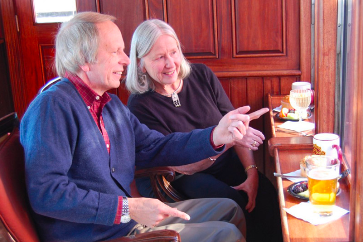 a man and a woman sitting at a table