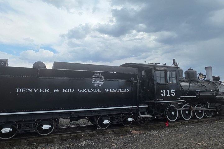 Locomotive 315 steaming at the Antonito, Colorado depot.